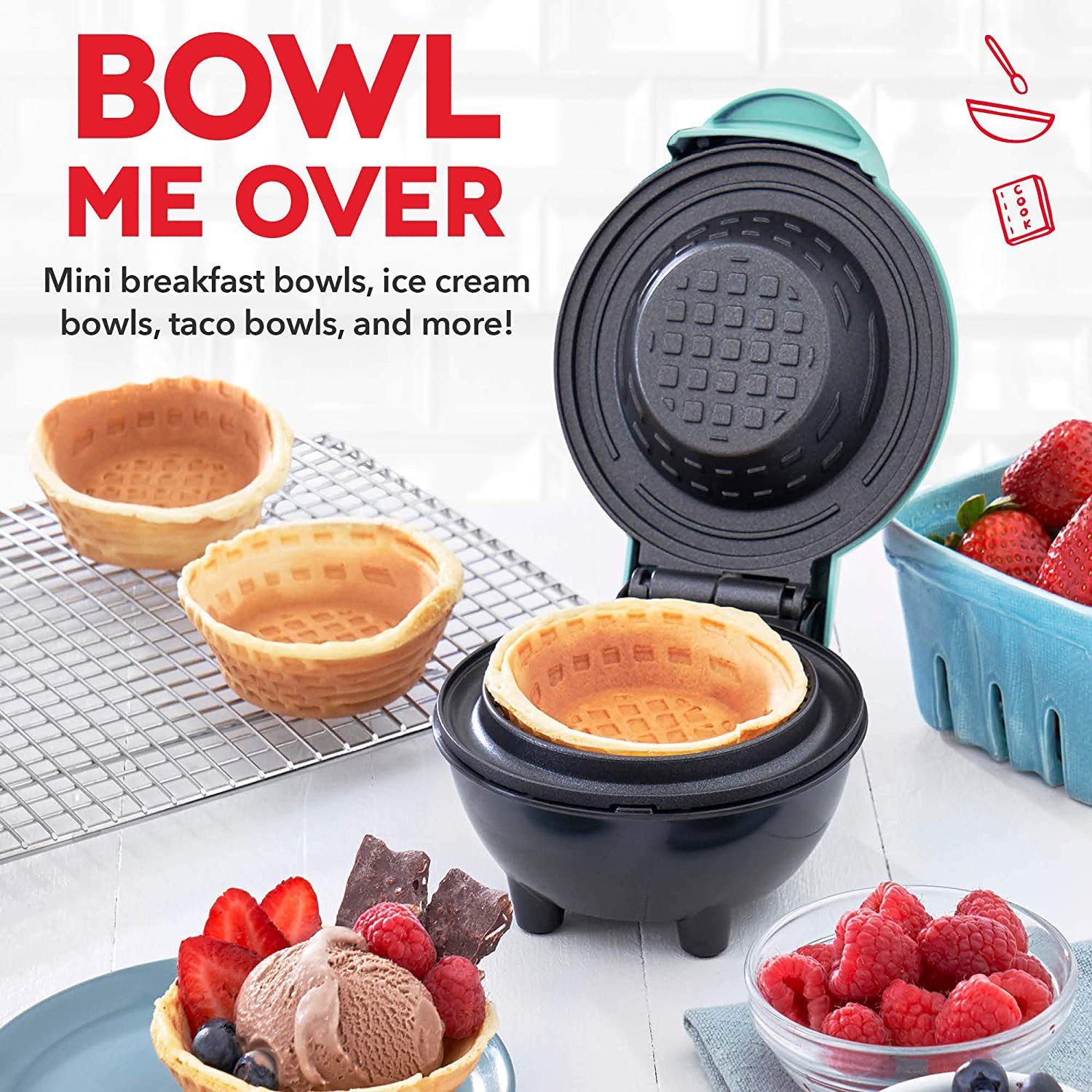 ミニワッフルボウルメーカー、電気式、焦げ付き防止加工、朝食や - Mini Waffle Maker Machine のレビューと価格
