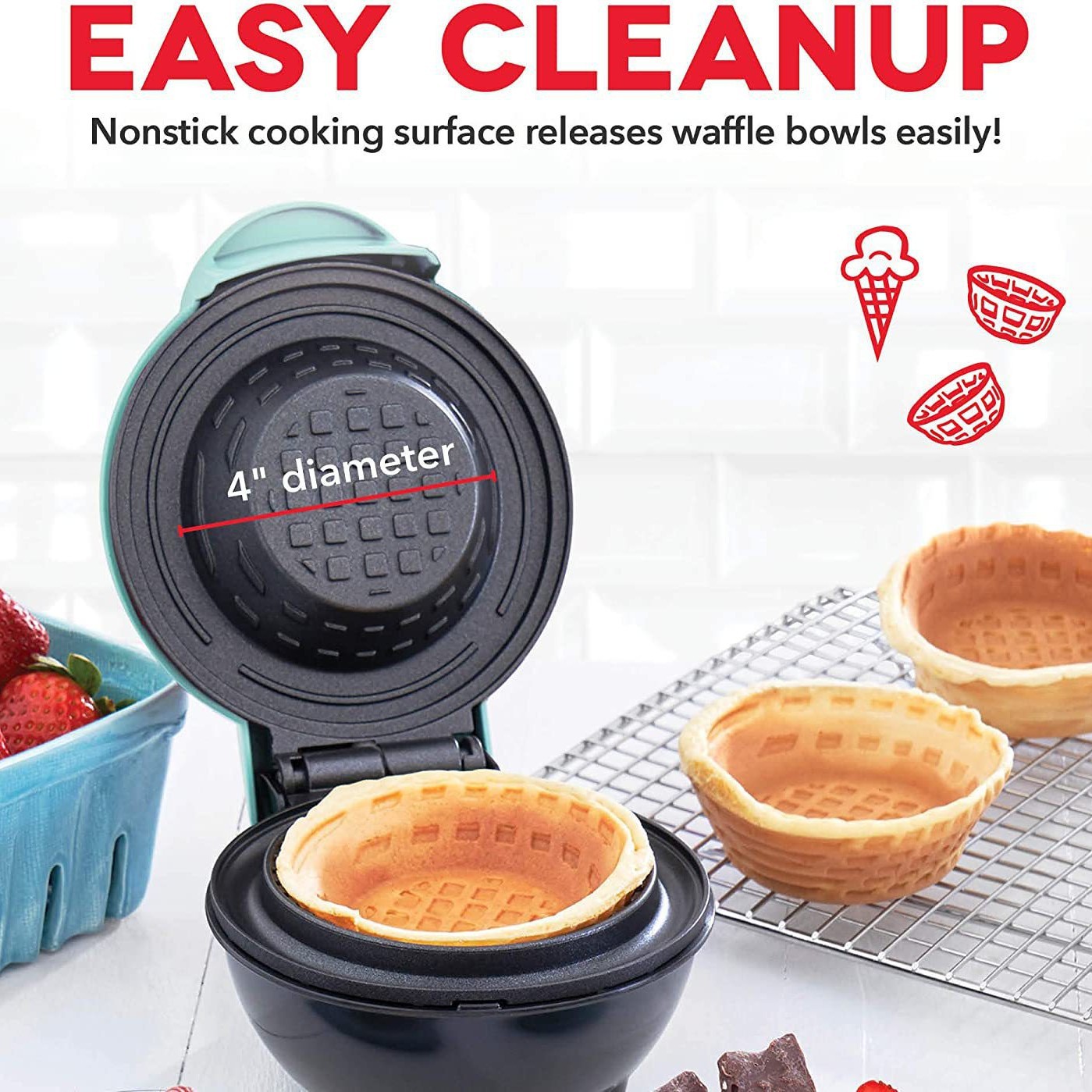 ミニワッフルボウルメーカー、電気式、焦げ付き防止加工、朝食や - Mini Waffle Maker Machine のレビューと価格